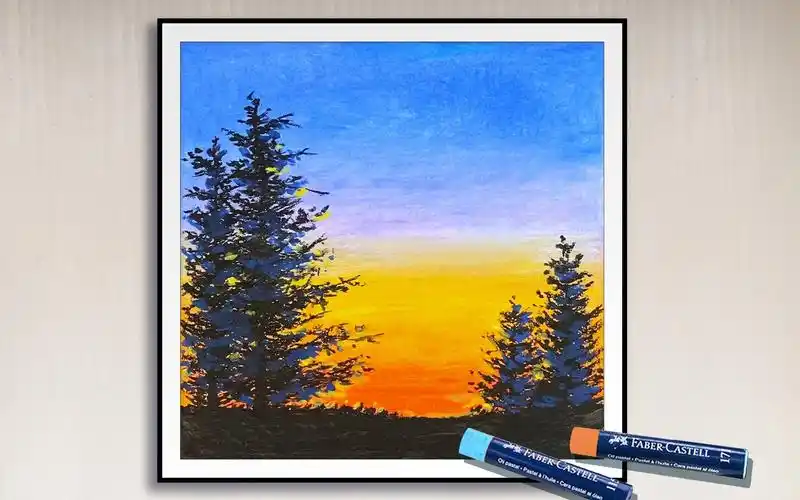 油画棒风景-用油画棒画落日黄昏风景,完整手绘过程记录分享