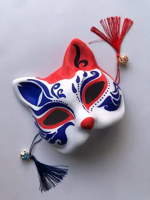 轻漫计划手绘面具原创设计蓝红图案绘制过程