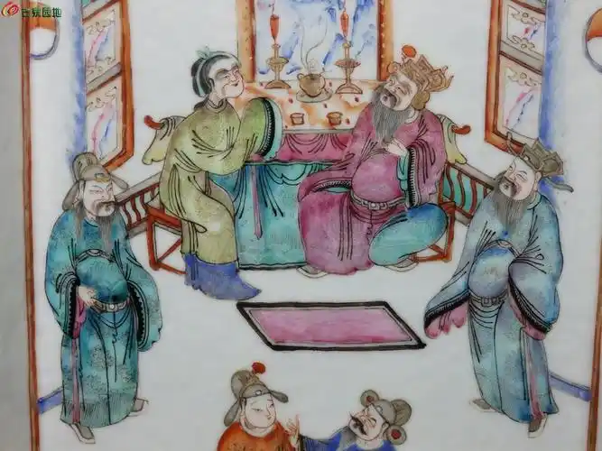 清代粉彩郭子仪祝寿绘画****盘