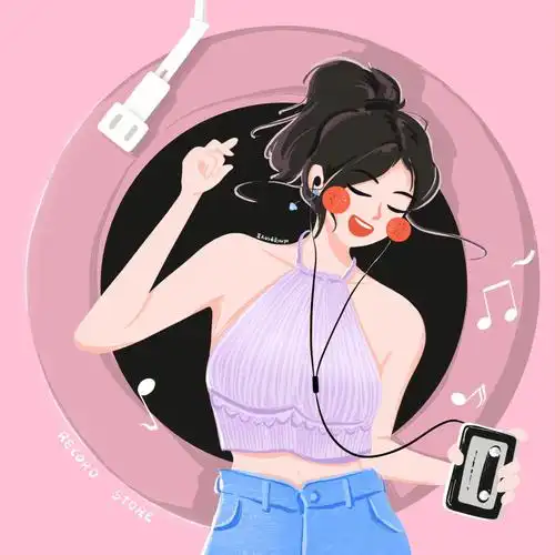 插画头像听音乐的可爱女生
