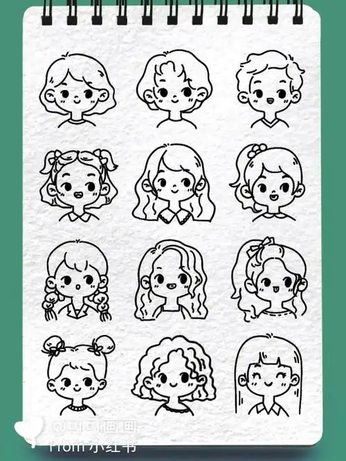 女孩男孩头像简笔画零基础小插画线稿素材