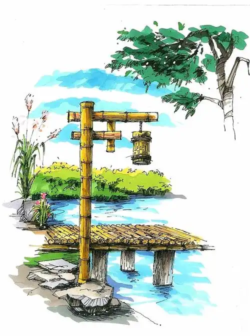 园林景观小品线稿及手绘效果图
