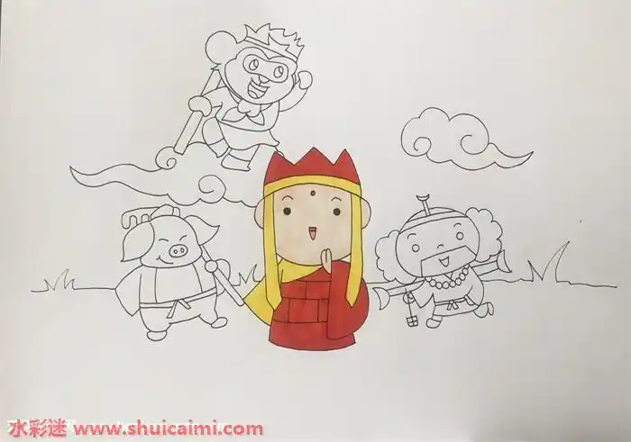 西游记里的师徒四人怎么画 唐僧师徒简笔画简单易画彩色