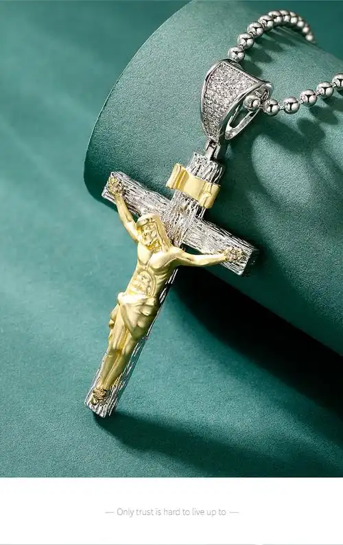 s925银吊坠耶稣十字架吊坠项链男女百搭时尚圆珠锁骨链女友礼