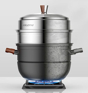 德国双立人304不锈钢蒸锅两层三层家用加厚蒸馒头多层大蒸笼电磁