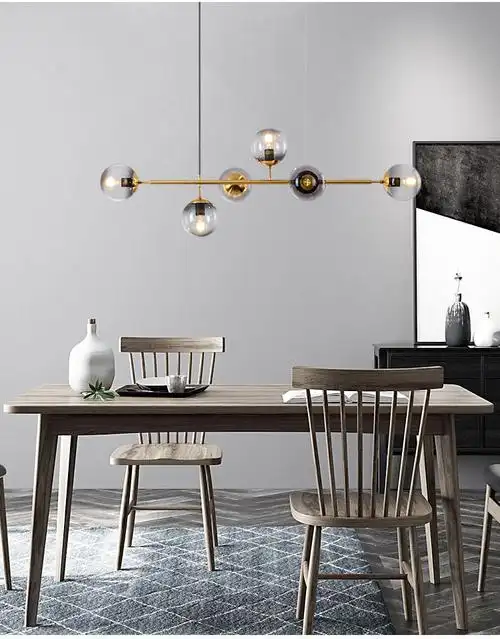 设计师餐厅吊灯后现代简约长条极简玻璃球泡吊灯北欧风格餐厅灯具