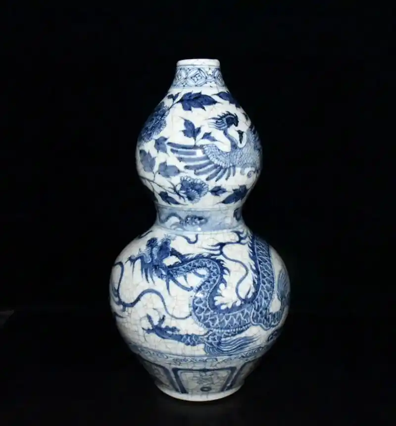 元代青花龙凤纹葫芦瓶【 36.8x21cm 】  - 抖音