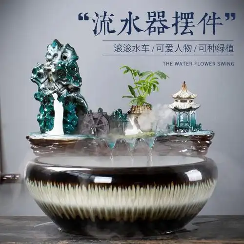 水缸造景摆件流水鱼缸创意假山循环鱼池喷流水器家居桌面装饰配件