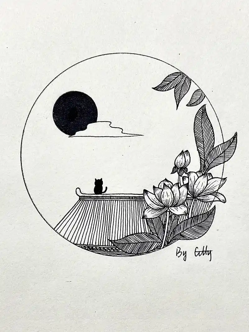 创意黑白线描画926989(29)|元宵 #画画 #简笔画 #线 - 抖音