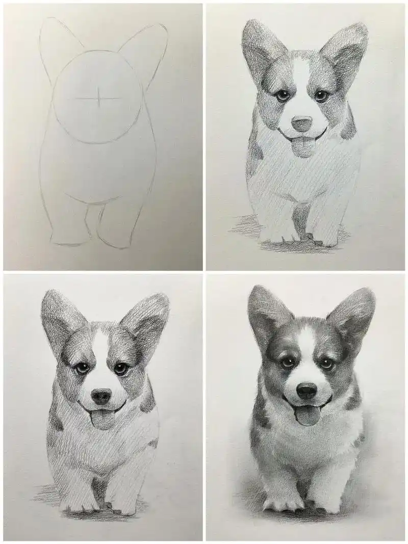 素描小柴犬 步骤.绘画工具: 1.马利铅笔(2b, 6b,  - 抖音