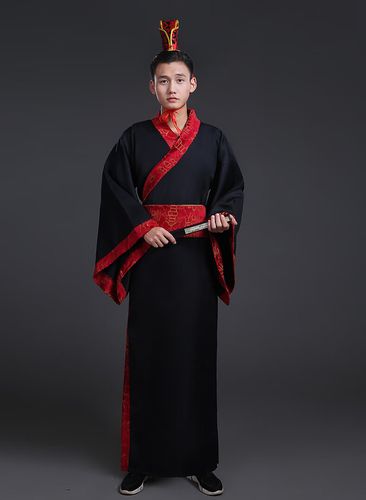 男神华服唐装古装古代服装汉服男男士曲裾书生 大臣黑色三国直裾深衣