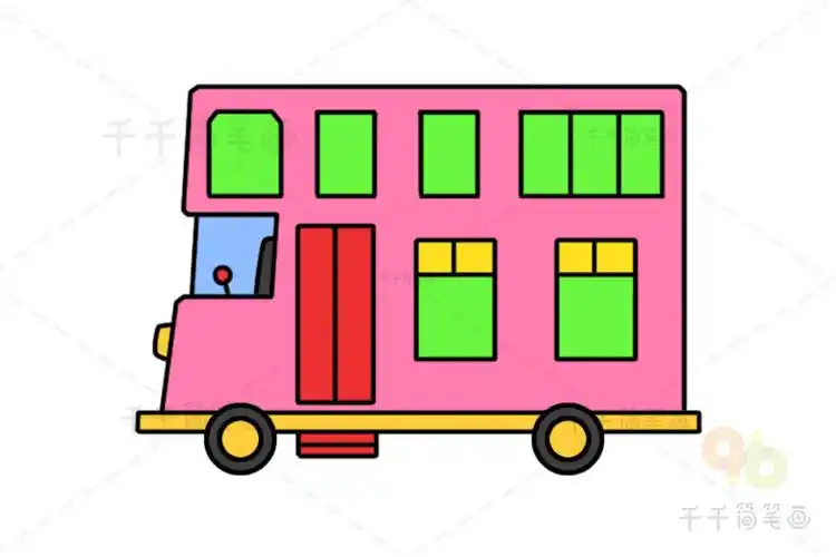 粉色房车简笔画_汽车简笔画