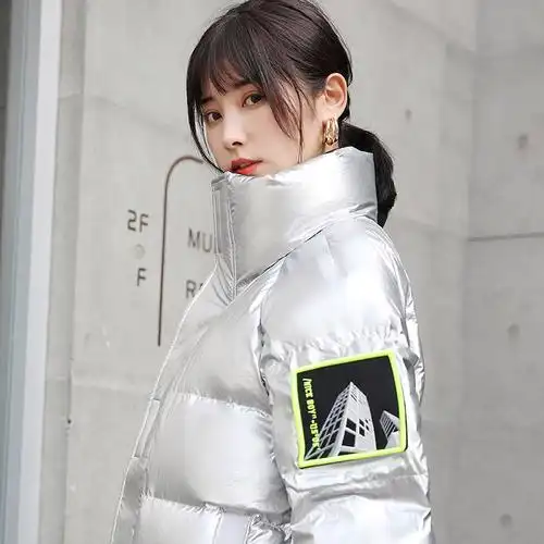 yaloo雅鹿银色亮面羽绒服女短款白鸭绒加厚防风面包服外套h