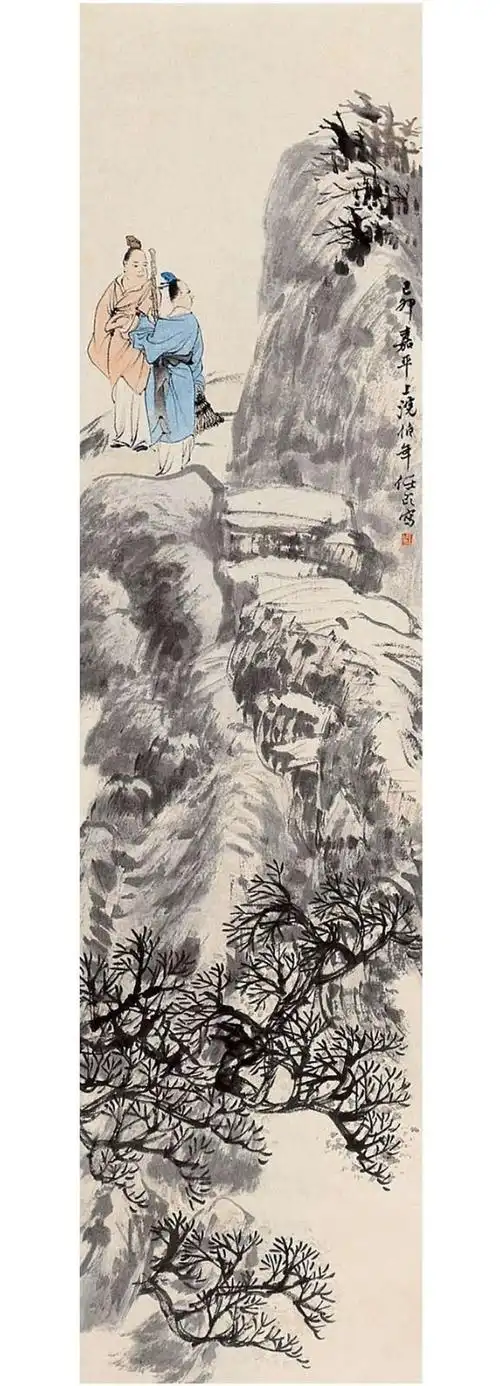任伯年《山水人物》立轴人物画高清大图欣赏- 莱绘画网