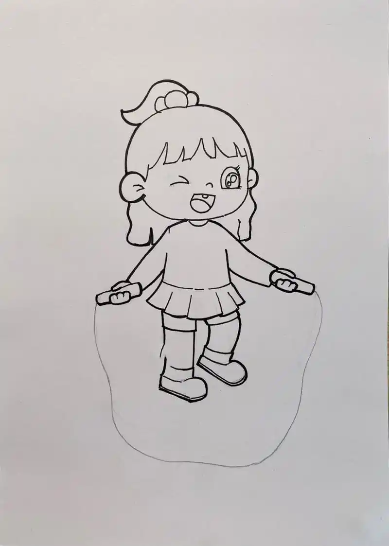 跳绳的女孩 儿童简笔画 只要不限制具体的动作要求, 这个女孩对 99