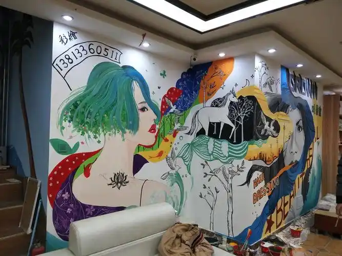 理发店墙绘|其他|墙绘/立体画|北海青芥 - 原创作品