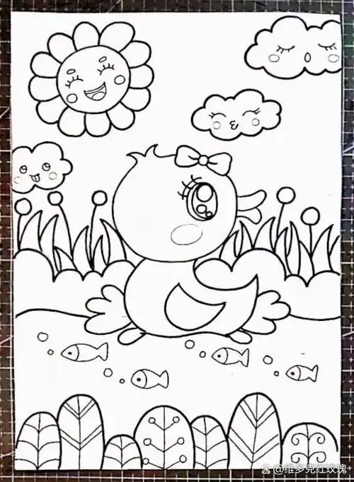 儿童画小鸭子 无水印 可打印涂色