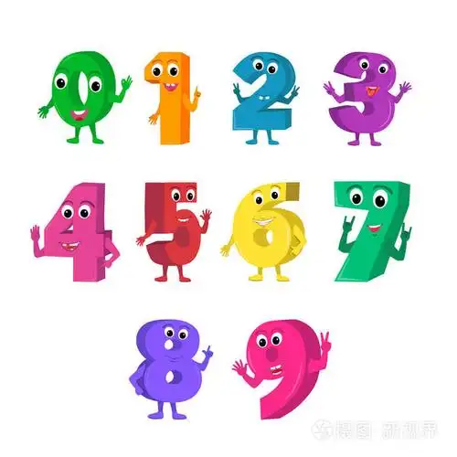 组的可爱和有趣的彩色数字字符,白色背景上孤立的卡通矢量图