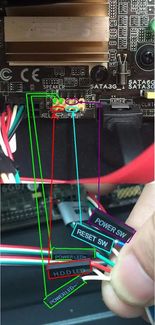 昨天把华硕主板上的电源开关拔了 现在不知道怎么插了 这个主板上的