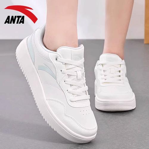 新款防滑板鞋女款2024春季安踏女鞋休闲百搭运动鞋低帮透气小白鞋