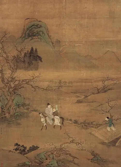 0198 郊外游春图 立轴 设色绢本