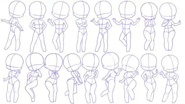 通过辅助人体线稿来学习★ ▼ 今天,给大家分享 ●111款q版人体襄稿