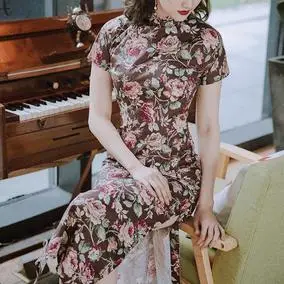 花样年华张曼玉同款港式vintage风旗袍日常雪纺裙女复刻明星红菱