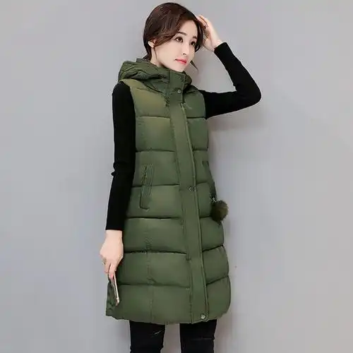 韩版马甲女士中长款羽绒棉服秋冬天季外衣背心女装坎肩套装