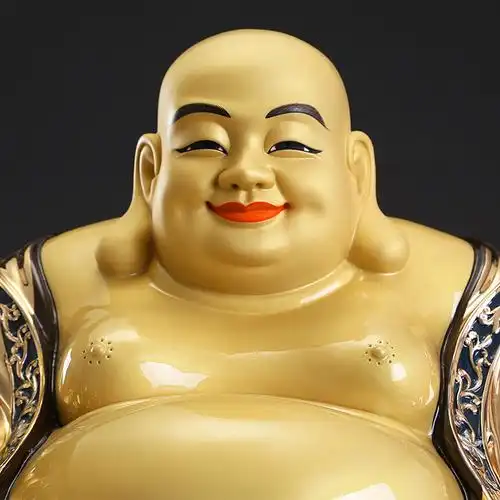 弥勒摆件纯铜鎏金宽体笑佛笑口常开大肚佛像菩萨摆件
