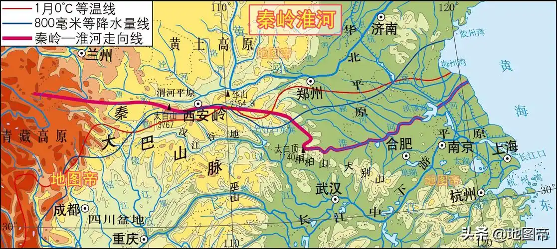 秦岭淮河一线,是中国南北分界线,是一月份零度等温线,是800毫米年降水