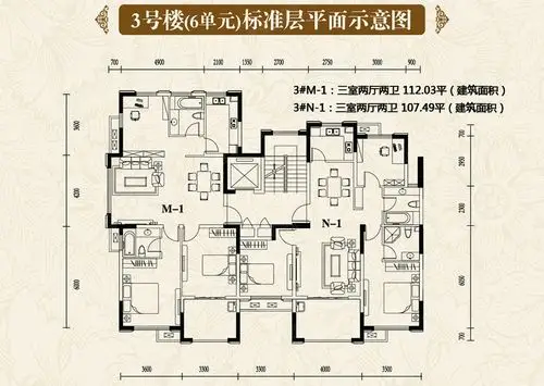 恒大御澜湾3号楼6单元标准层平面图