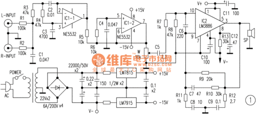 lm3886低音炮电路图