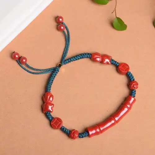 天然紫金砂手链 原矿朱砂节节高手串手编朱砂本命年红手绳