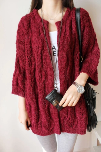 复古麻花针织宽松毛衣开衫外套女森系棒针粗线口袋短款上衣秋冬