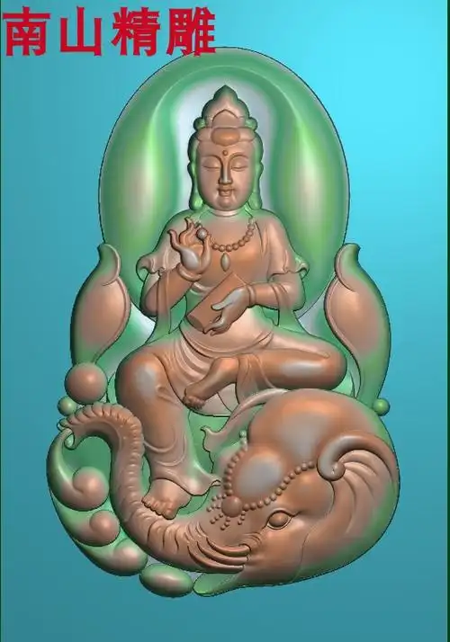 新款八大守护神普贤菩萨 普度众生 电脑雕刻精雕图 玉雕 灰度图