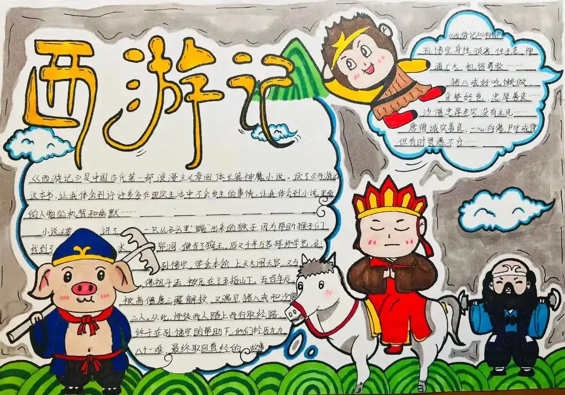 四大名著之《西游记》读书小报,手抄报模版 - 抖音