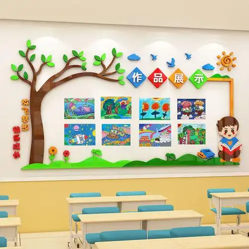 学生作品展示墙贴小学校美术教室布置班级文化墙建设幼儿园主题墙