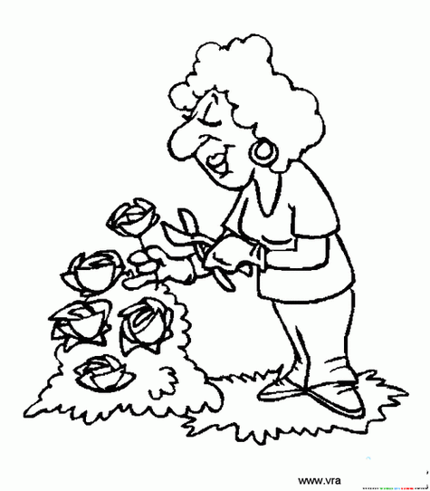 卡通人物简笔画修剪花草浇花简笔画挖洞15张