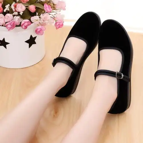 双钱老北京布鞋酒店女服务员工作鞋女士工鞋黑色平底舒适上班跳舞