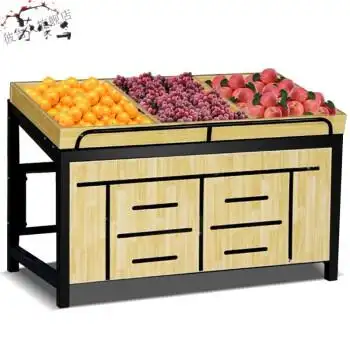 水果店堆头海鲜移动角钢实木展示柜架子多功能果蔬生鲜店货柜百12米长