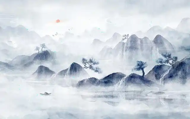 古风山水插画松树植物风景中国风水墨水彩手绘国画背景古风中国风唯美