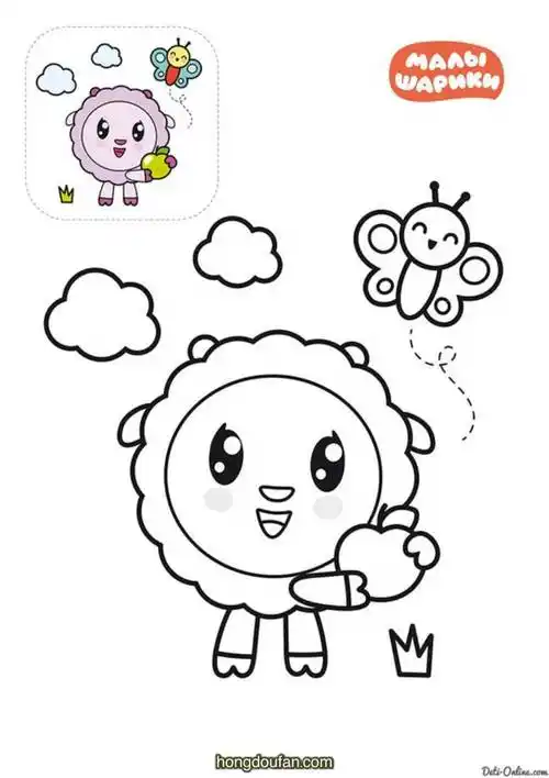 拿着小苹果的小绵羊卡通幼儿在线涂色图片大全-红豆饭小学生简笔画