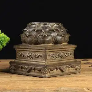 中式复古青石雕刻摆件 莲花座荷花台石墩 花盆底座石柱老旧石头