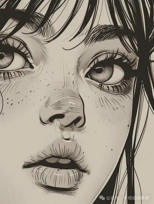 脸部惊恐表情线稿!胆小勿入
