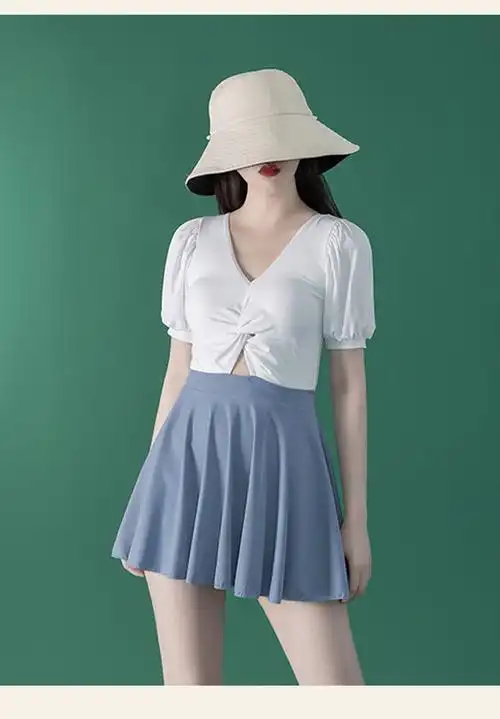 仙女泳衣游泳衣女士连体遮肚显瘦学生少女泡温泉长袖性感小胸聚拢粉色