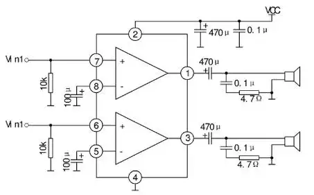 芯片tda2822的中文资料其中包括引脚图及功能规格参数