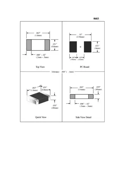 贴片电容0603封装尺寸