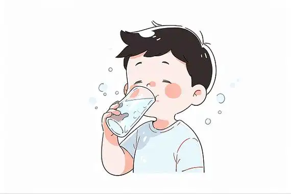 喝水的小孩卡通ai插画