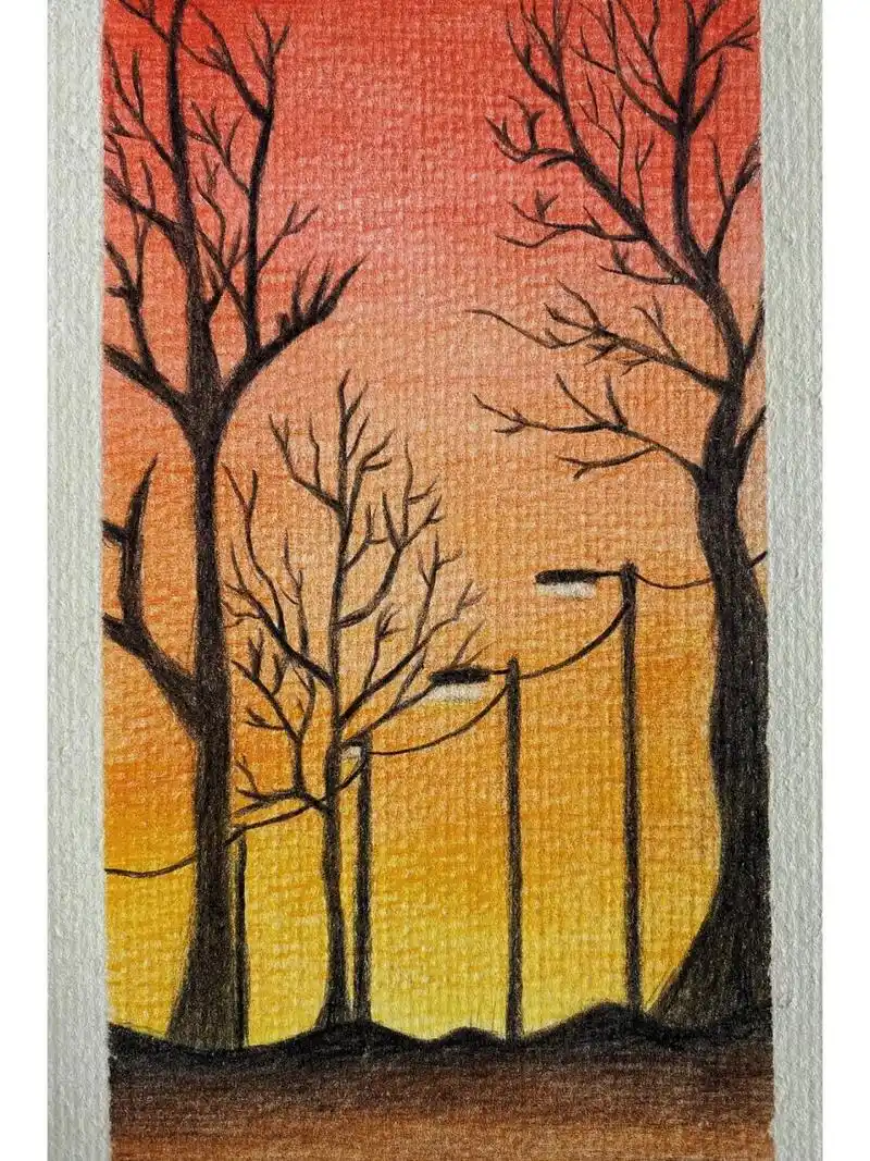 彩铅风景画|秋天93