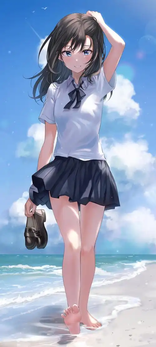 黑色短裙动漫美女手机壁纸